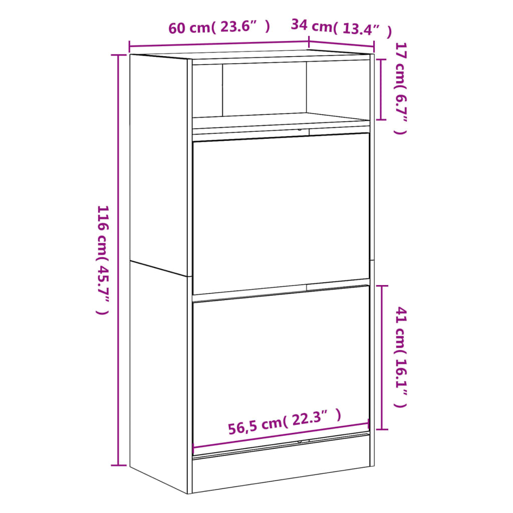 Sapateira 60x34x116 cm derivados de madeira cinzento cimento