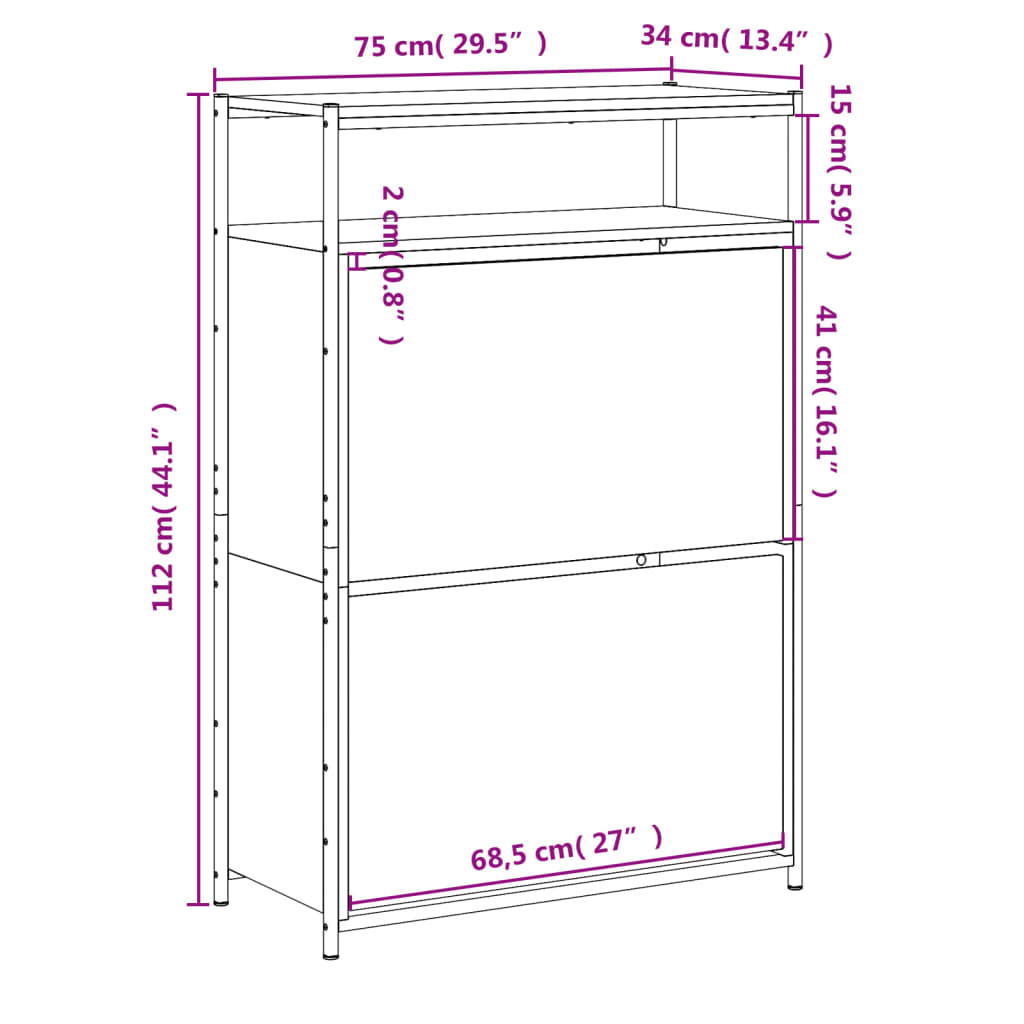 Sapateira 75x34x112 cm derivados de madeira cor carvalho sonoma