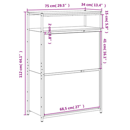 Sapateira 75x34x112 cm derivados de madeira cor carvalho sonoma