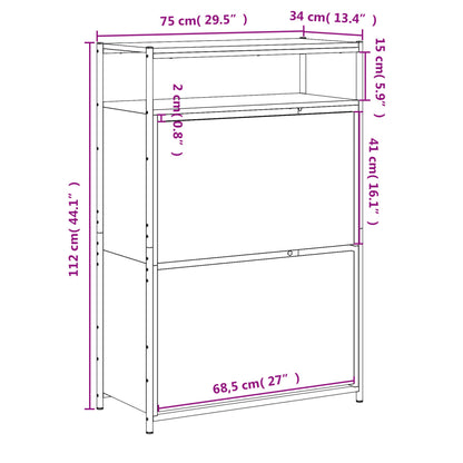 Sapateira 75x34x112 cm derivados de madeira cinzento sonoma