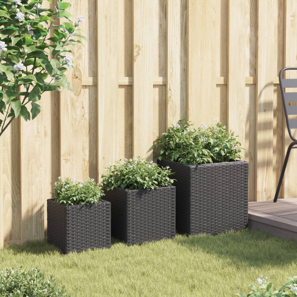 Vasos de jardim 3 pcs vime PE preto