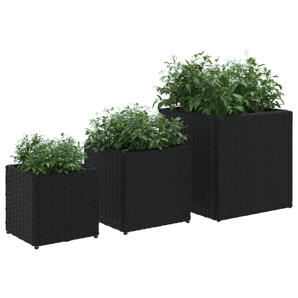 Vasos de jardim 3 pcs vime PE preto