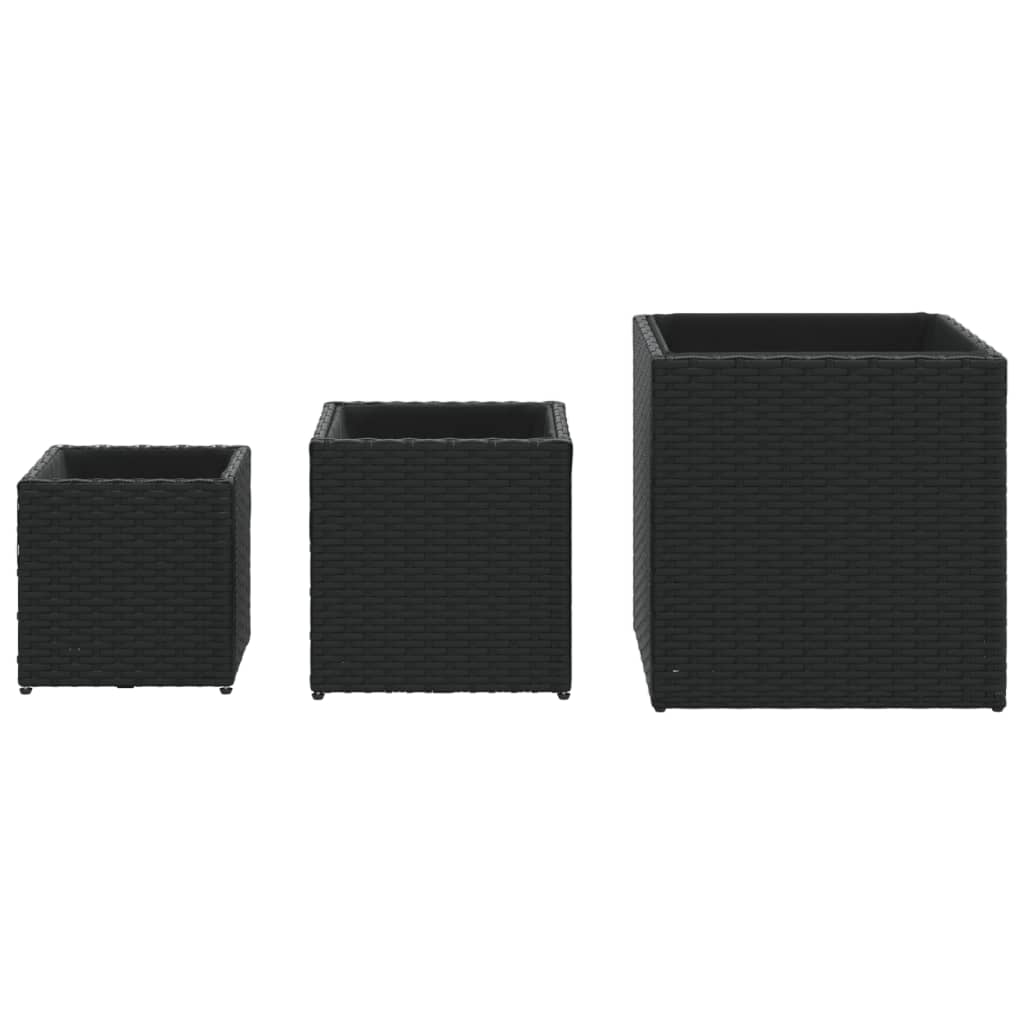 Vasos de jardim 3 pcs vime PE preto