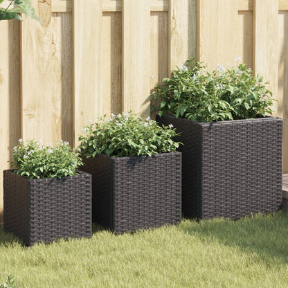 Vasos de jardim 3 pcs vime PE preto