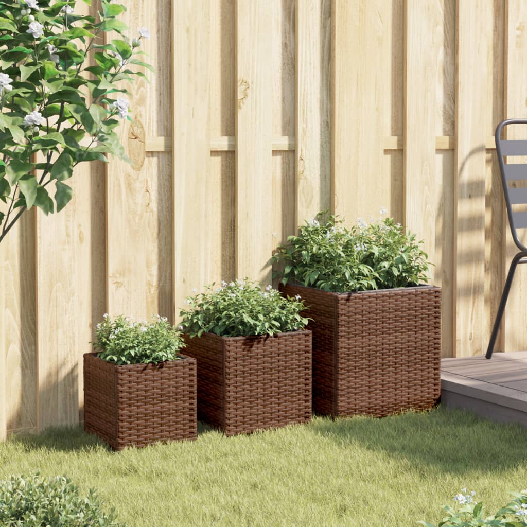 Vasos de jardim 3 pcs vime PE castanho