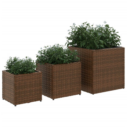 Vasos de jardim 3 pcs vime PE castanho