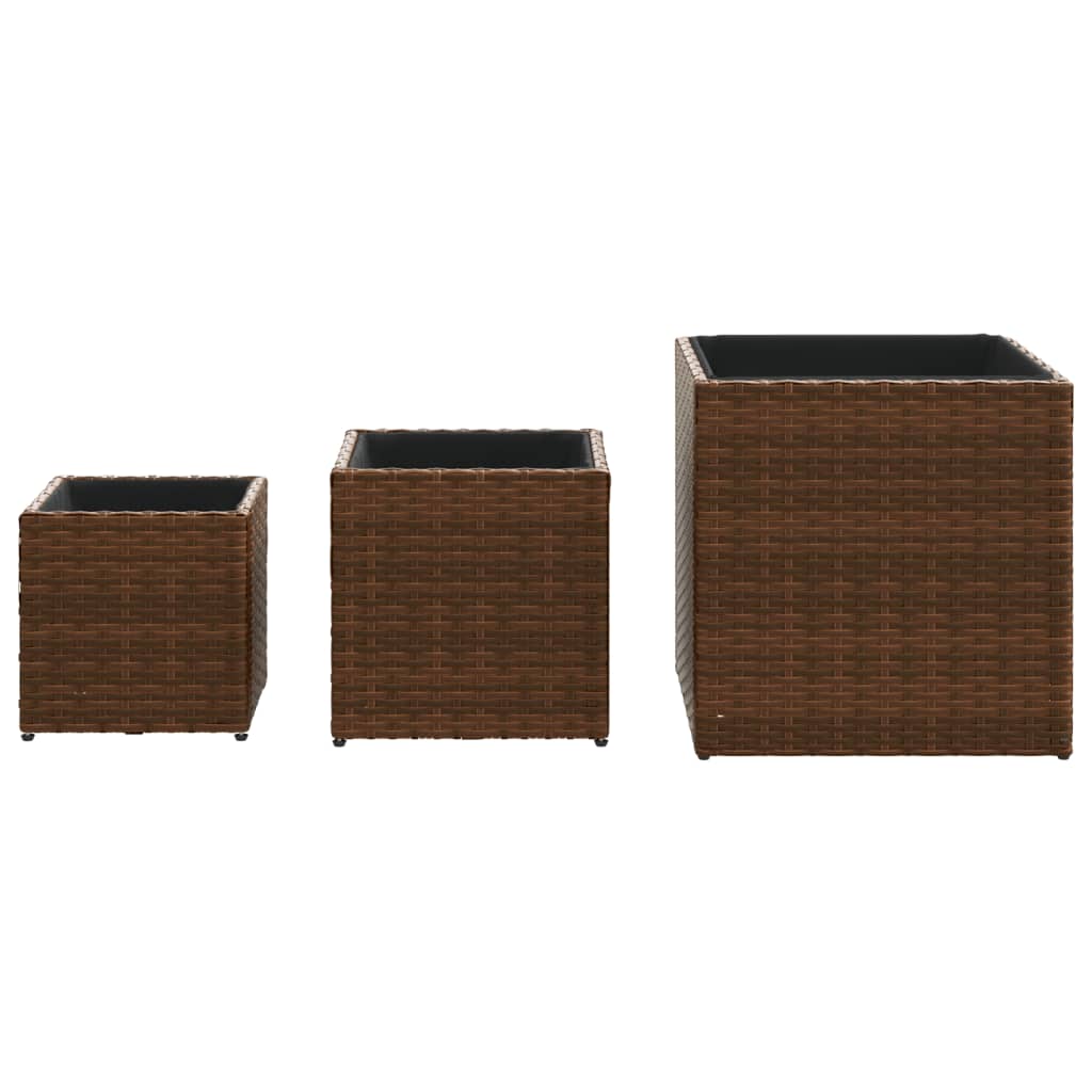 Vasos de jardim 3 pcs vime PE castanho