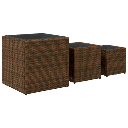 Vasos de jardim 3 pcs vime PE castanho