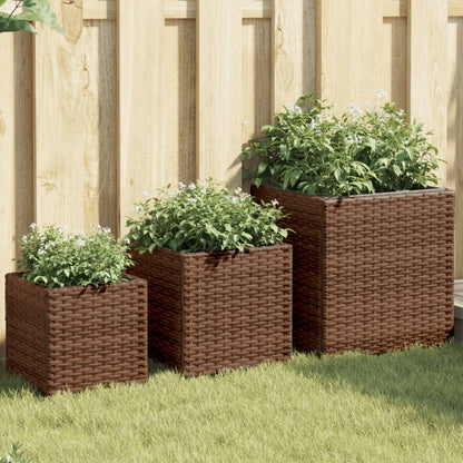 Vasos de jardim 3 pcs vime PE castanho