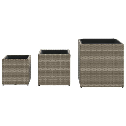 Vasos de jardim 3 pcs vime PE cinzento