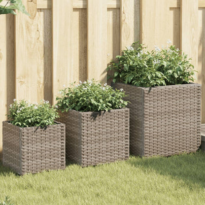 Vasos de jardim 3 pcs vime PE cinzento