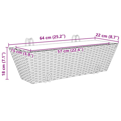 Canteiros com ganchos 2 pcs vime PE cinzento