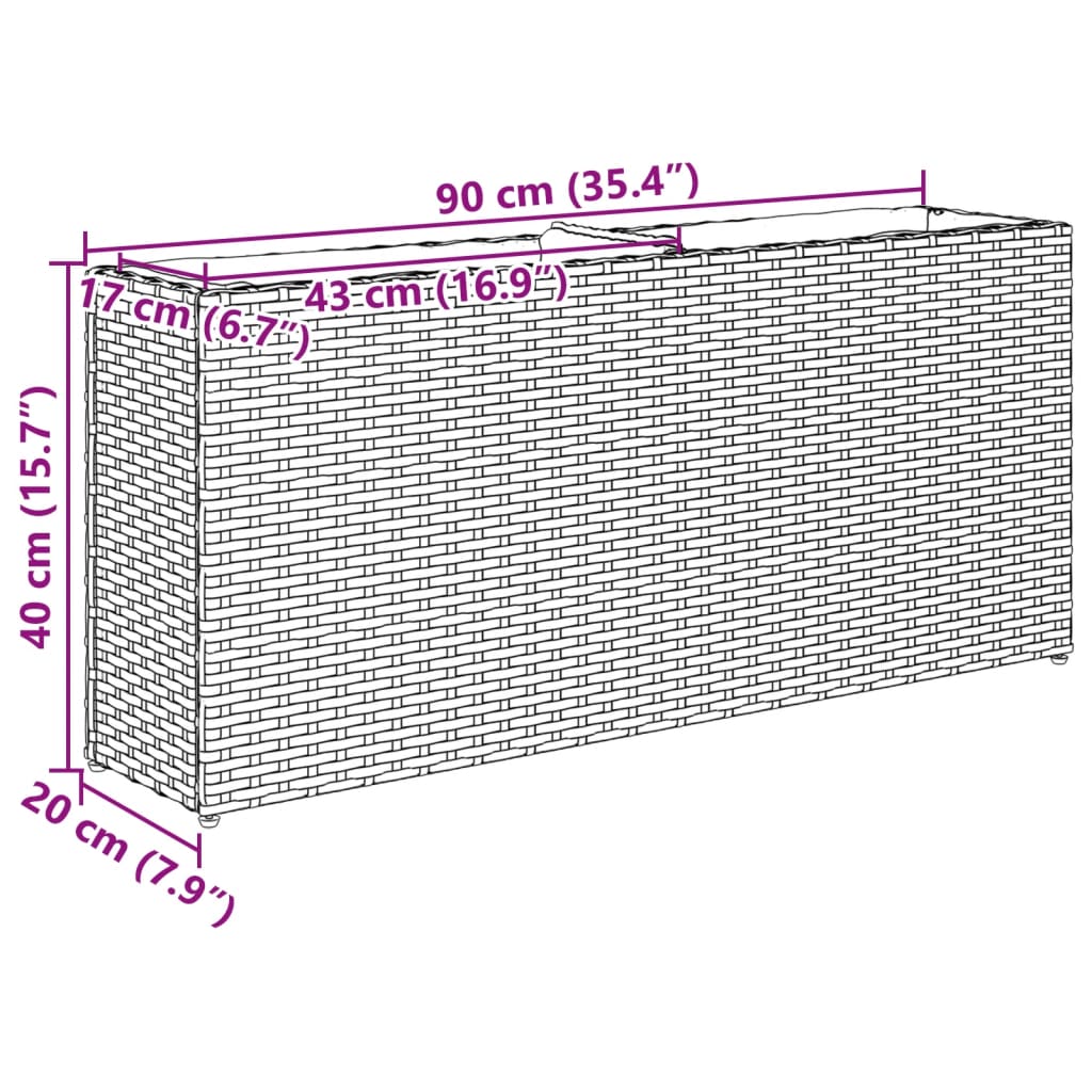 Floreira com 2 vasos 90x20x40 cm vime PE castanho