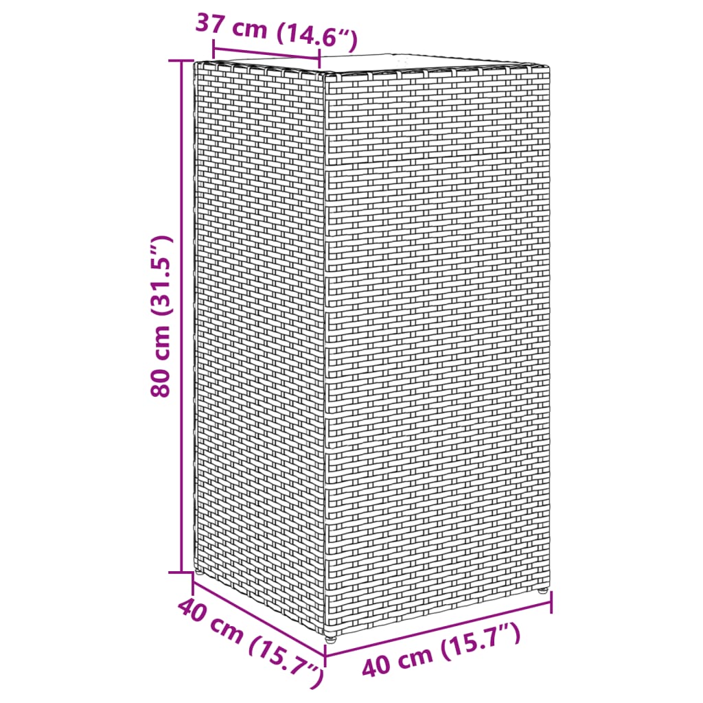 Vaso/floreira de jardim 40x40x80 cm vime PE preto