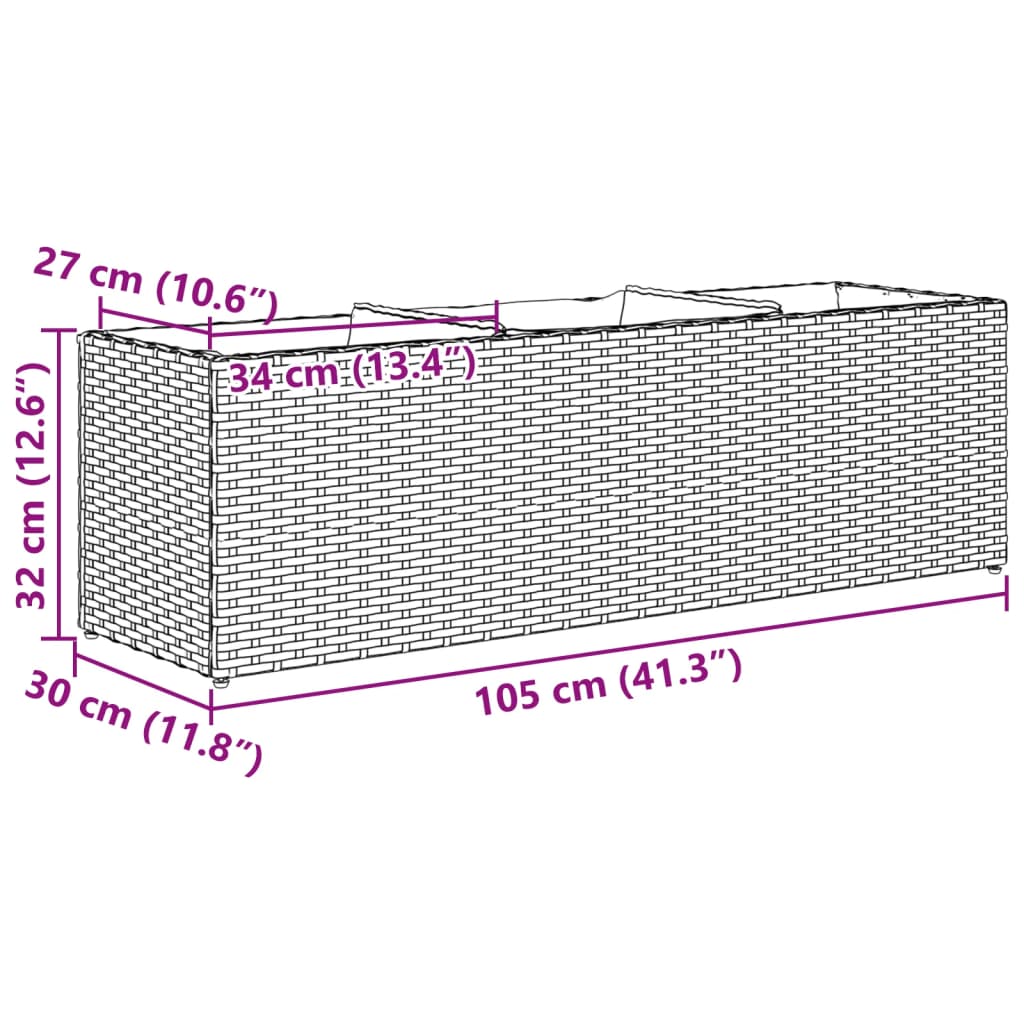 Floreira com 3 vasos 105x30x32 cm vime PE preto