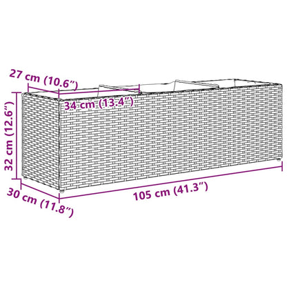 Canteiro jardim com 3 vasos 105x30x32 cm vime PE castanho