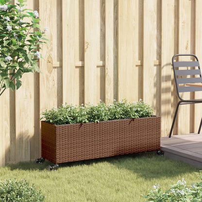 Canteiro jardim c/ rodas e 3 vasos 107x32x38cm vime PE castanho