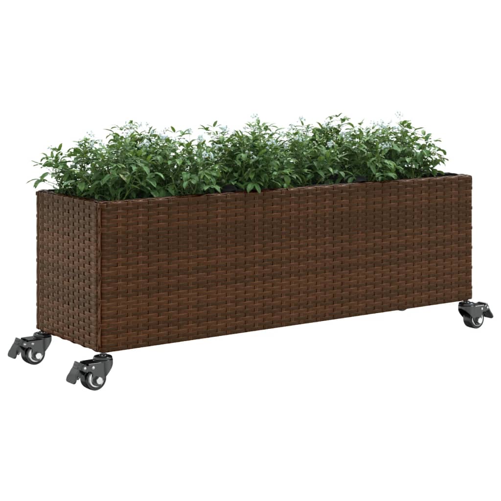 Canteiro jardim c/ rodas e 3 vasos 107x32x38cm vime PE castanho