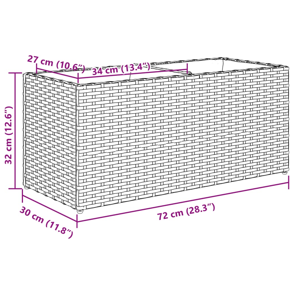 Floreira com 2 vasos 72x30x32 cm vime PE preto