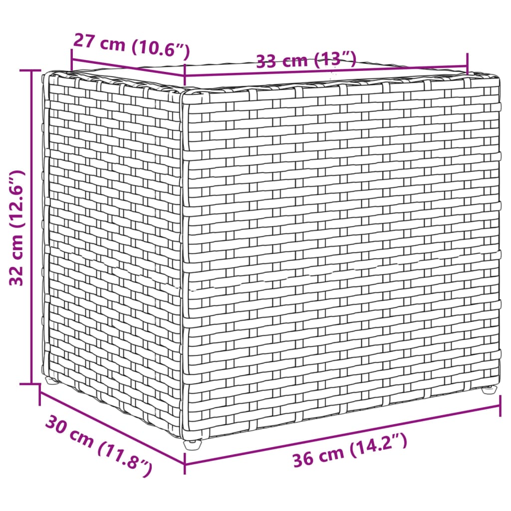 Vaso/floreira de jardim 36x30x32 cm vime PE preto