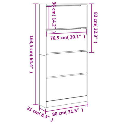 Sapateira com 4 gavetas articuladas 80x21x163,5 cm branco