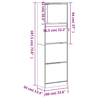 Sapateira com 4 gavetas articuladas 60x34x187,5 cm branco