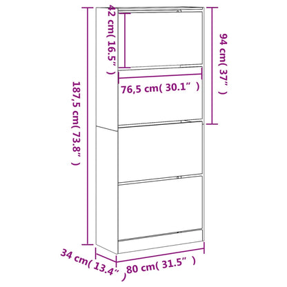 Sapateira com 4 gavetas articuladas 80x34x187,5 cm branco