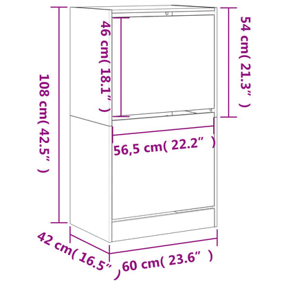 Sapateira c/ 2 gavetas articuladas 60x42x108 cm cinza cimento