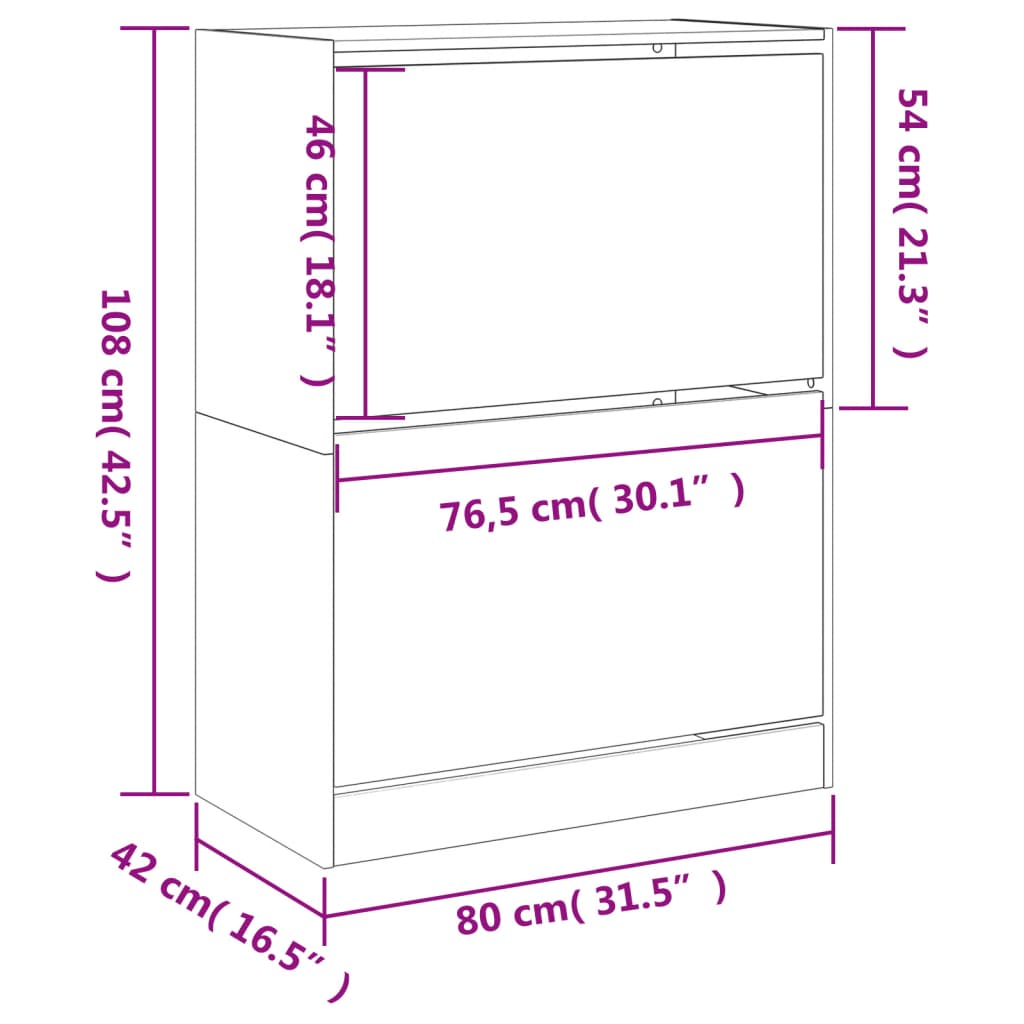 Sapateira c/ 2 gavetas articuladas 80x42x108 cm preto