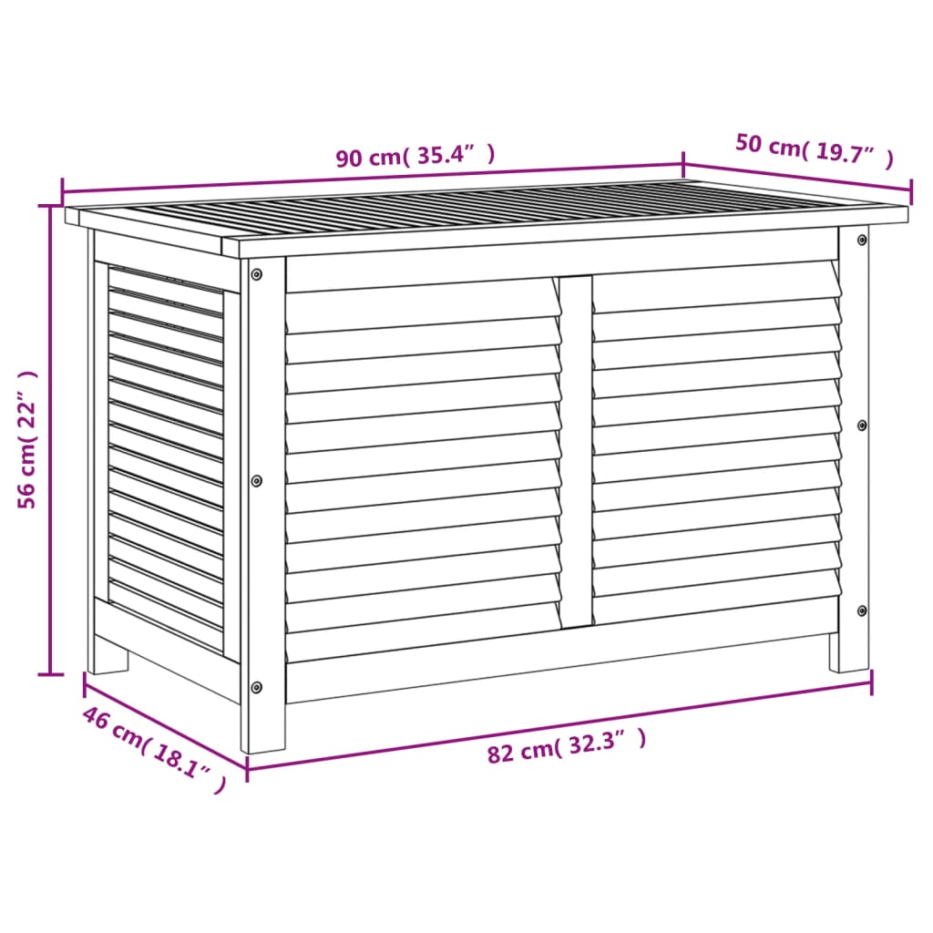 Caixa arrumação jardim c/ veneziana 90x50x56 cm acácia maciça