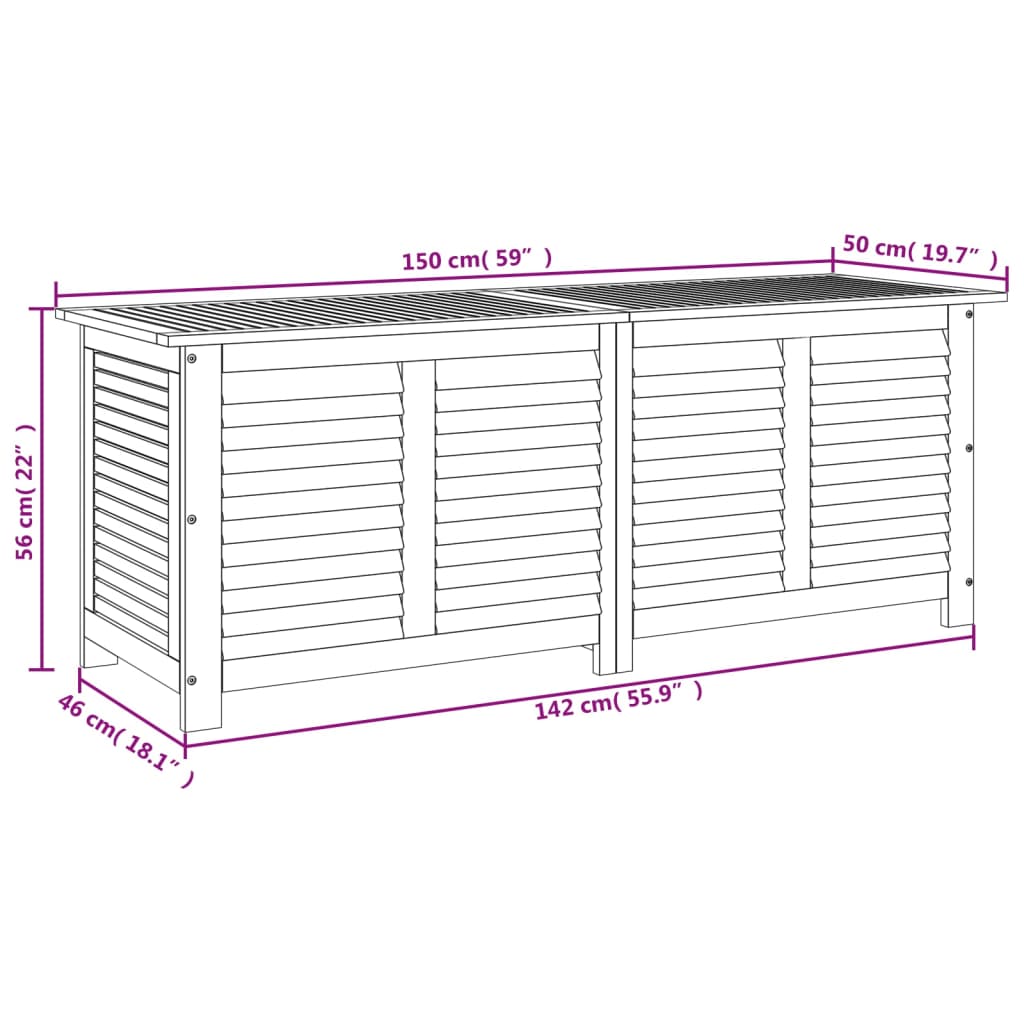 Caixa arrumação jardim c/ veneziana 150x50x56 cm acácia maciça