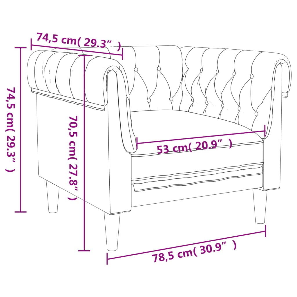 Poltrona chesterfield tecido cinzento-claro