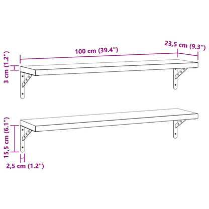 Prateleiras de parede 2pcs 100x23,5 cm aço inoxidável prateado