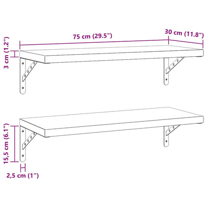 Prateleiras de parede 2 pcs 75x30 cm aço inoxidável prateado