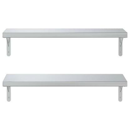 Prateleiras de parede 2 pcs 75x23,5 cm aço inoxidável prateado