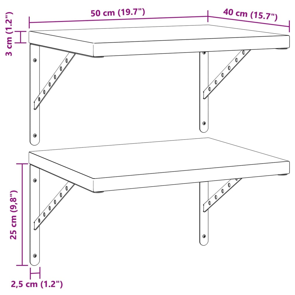 Prateleiras de parede 2 pcs 50x40 cm aço inoxidável prateado