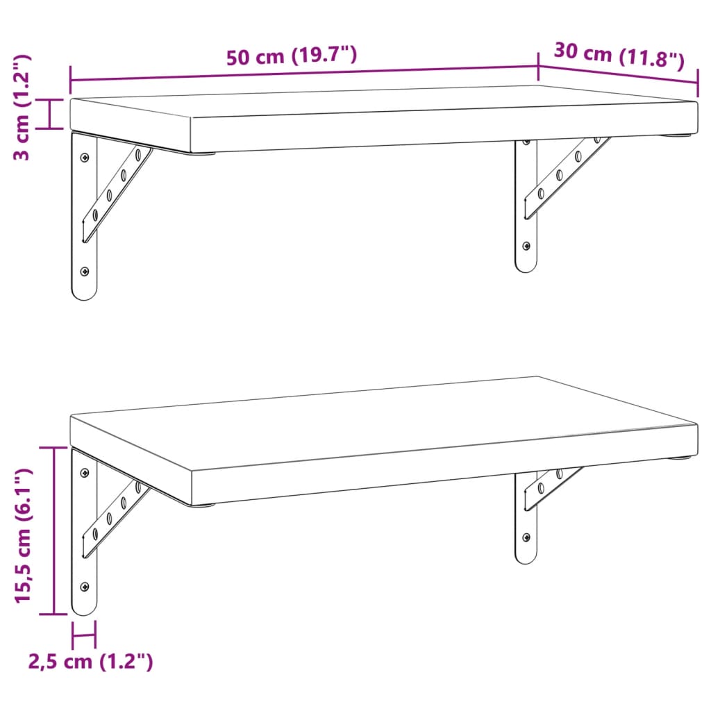 Prateleiras de parede 2 pcs 50x30 cm aço inoxidável prateado