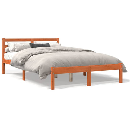 Estrutura de cama 150x200 cm madeira pinho maciça castanho cera