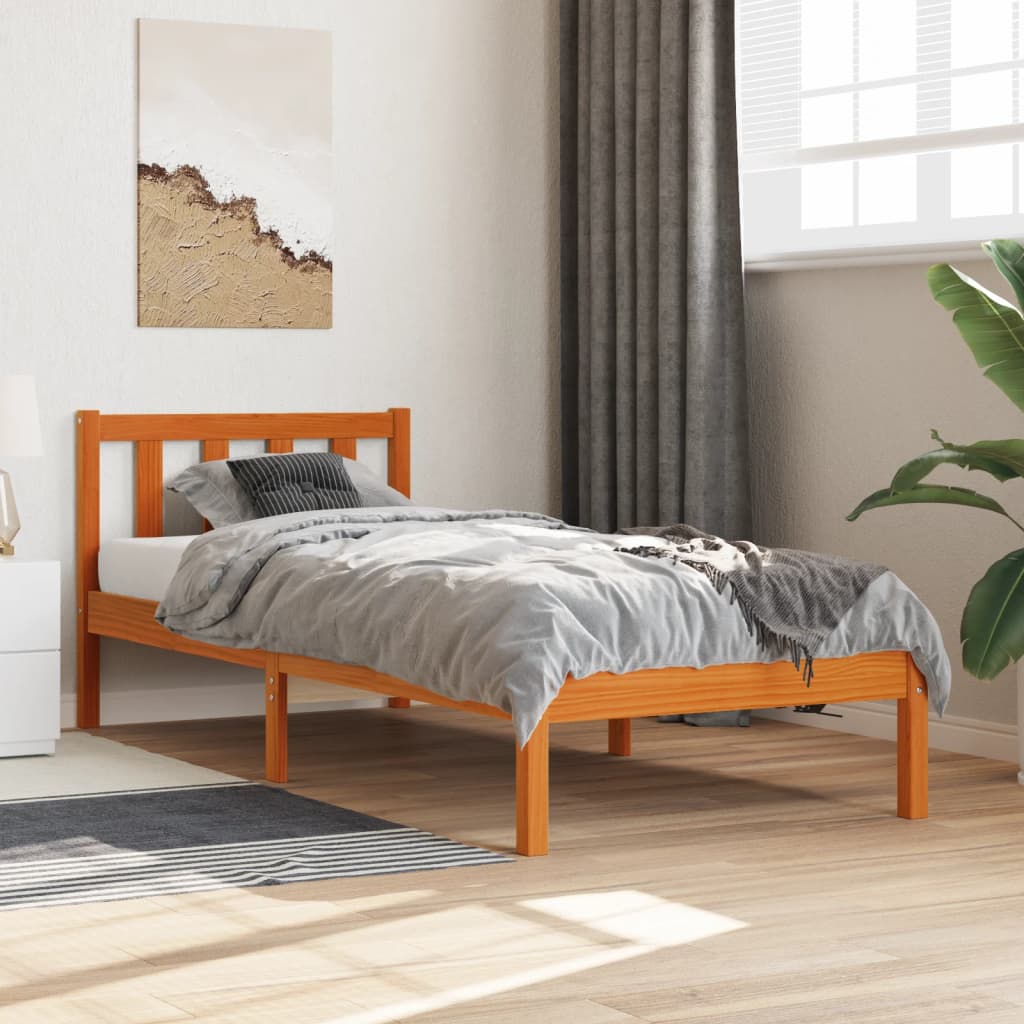 Estrutura de cama 90x190 cm madeira pinho maciça castanho cera