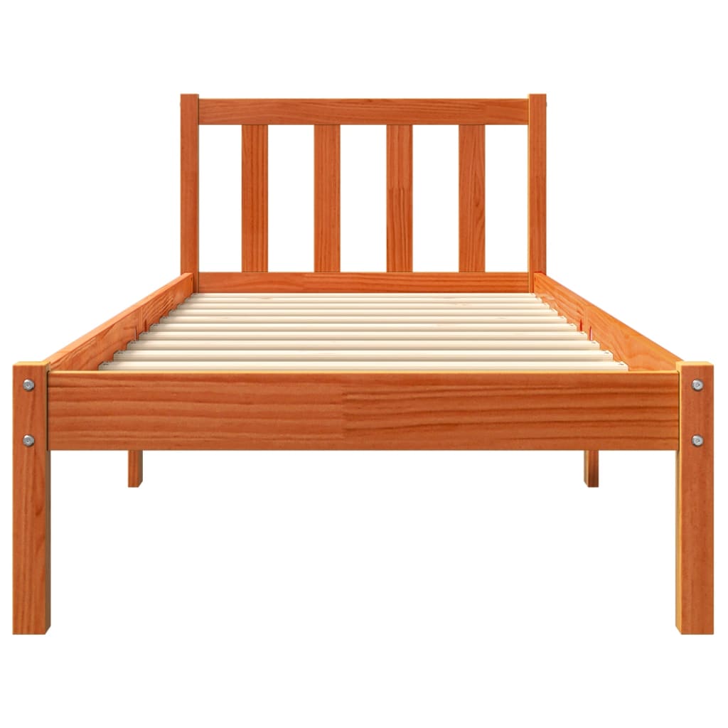 Estrutura de cama 90x190 cm madeira pinho maciça castanho cera