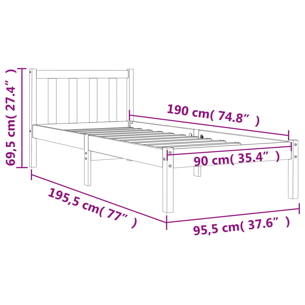 Estrutura de cama 90x190 cm madeira pinho maciça castanho cera