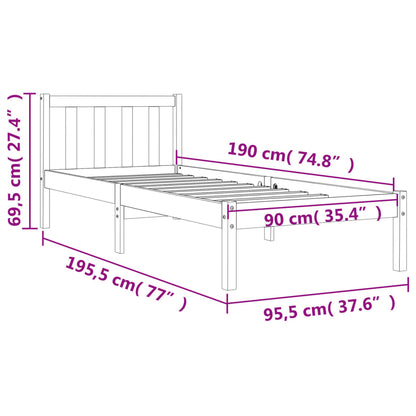 Estrutura de cama 90x190 cm madeira pinho maciça castanho cera