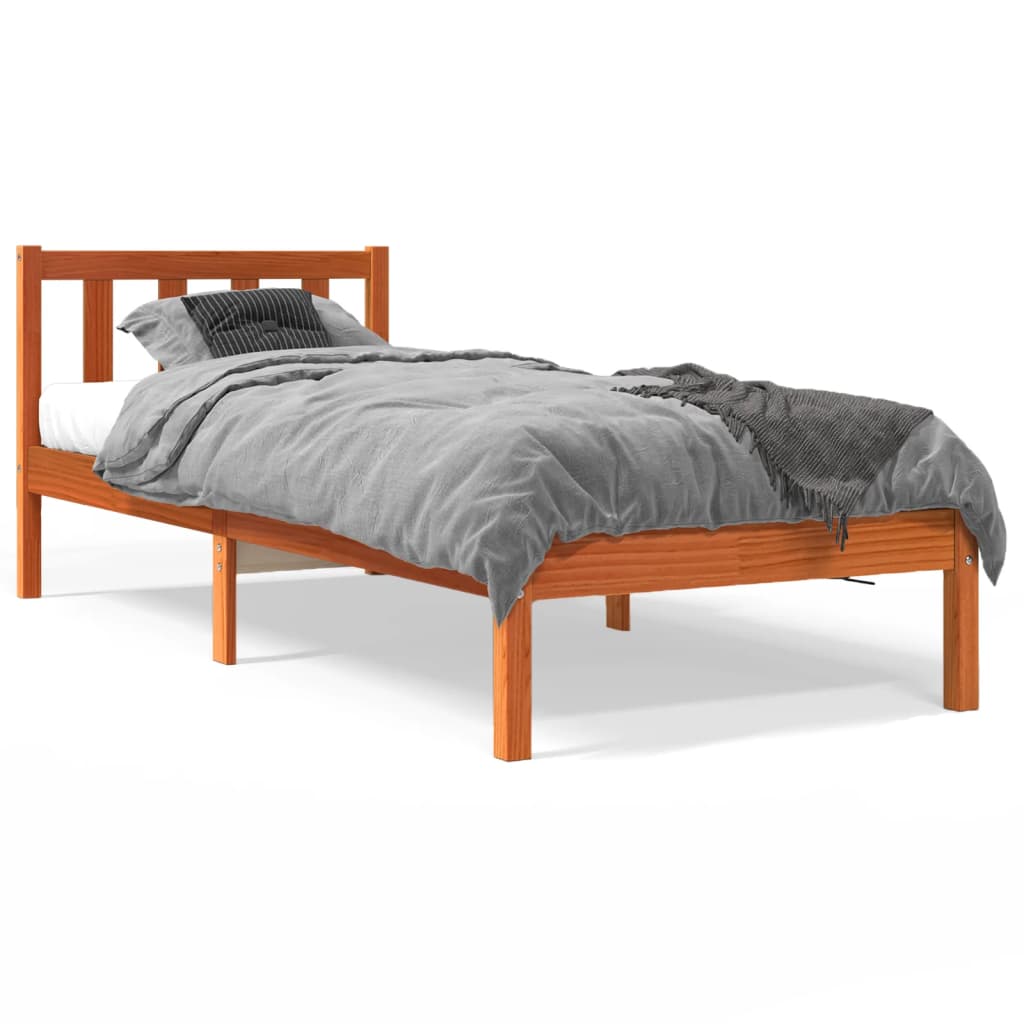 Estrutura de cama 90x190 cm madeira pinho maciça castanho cera