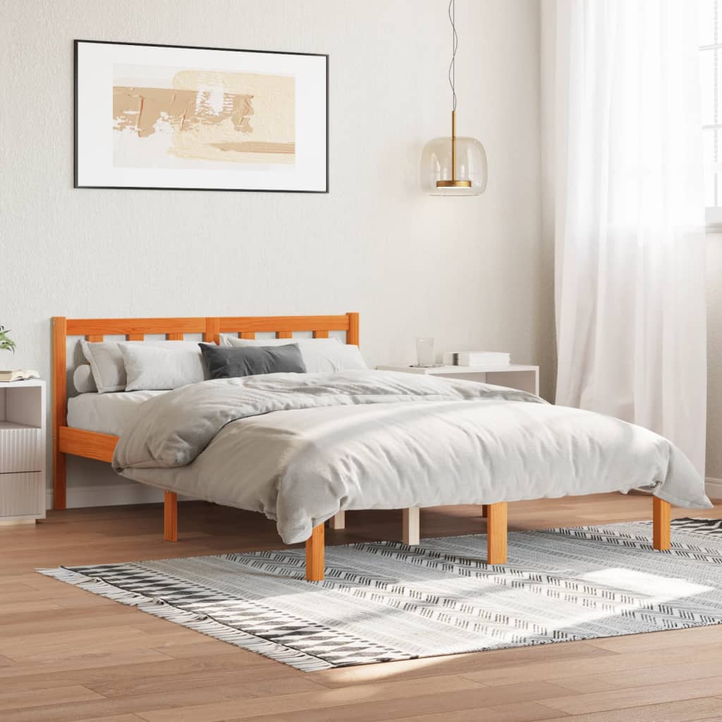 Estrutura de cama 120x190 cm madeira pinho maciça castanho cera