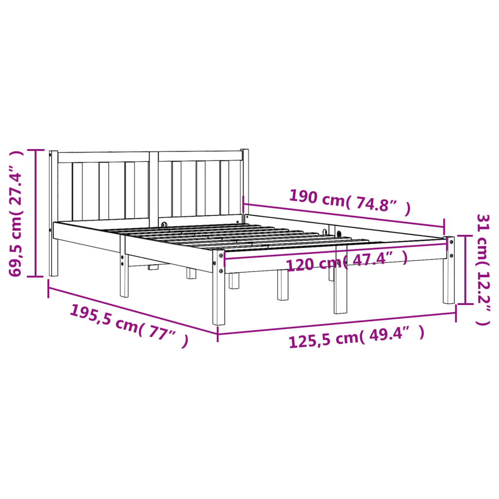 Estrutura de cama 120x190 cm madeira pinho maciça castanho cera