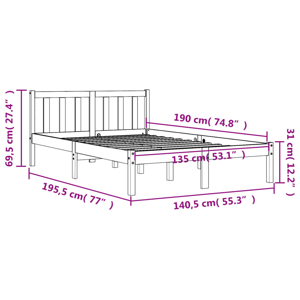 Estrutura de cama 135x190 cm madeira pinho maciça castanho cera