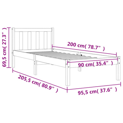 Estrutura de cama 90x200 cm madeira pinho maciça castanho cera