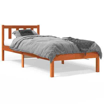 Estrutura de cama 90x200 cm madeira pinho maciça castanho cera