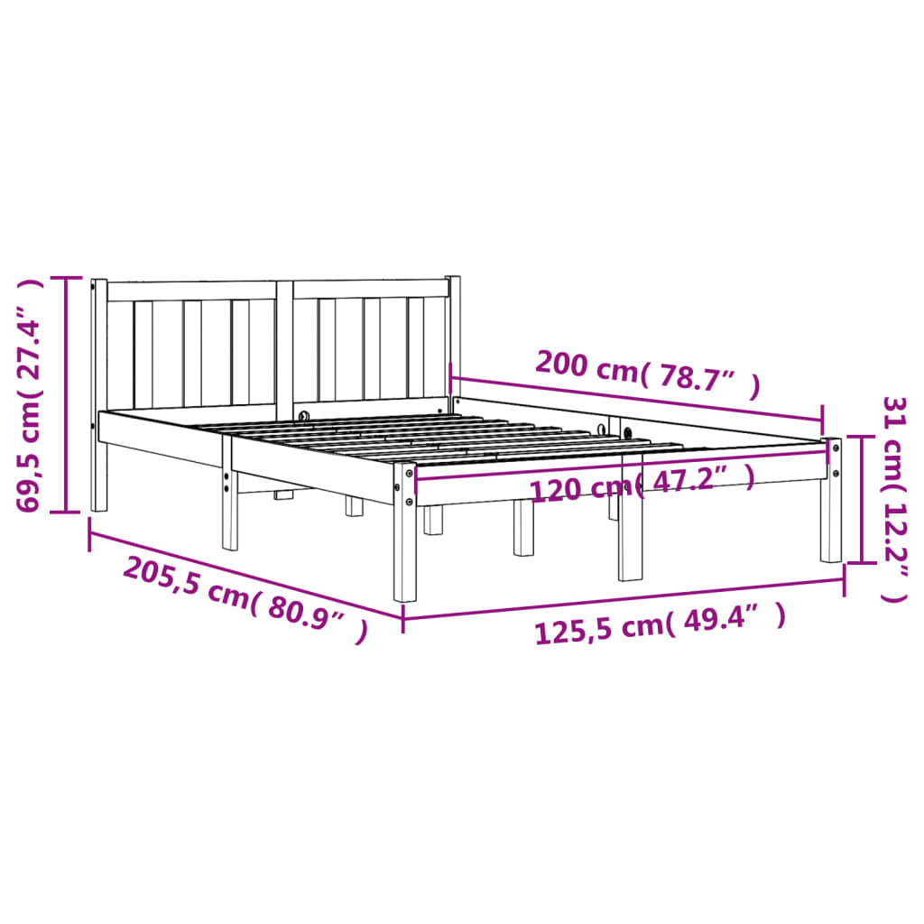 Estrutura de cama 120x200 cm madeira pinho maciça castanho cera