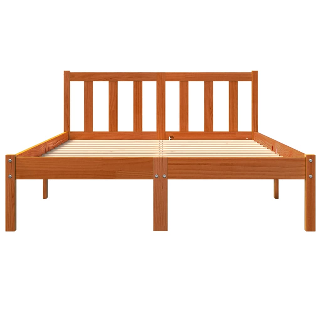 Estrutura de cama 140x200 cm madeira pinho maciça castanho cera